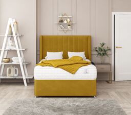 Bed Choices Regent Bed Set No drawer - Includes Mattress & Headboard - Plush Velvet in Mustard - Size: King - thumbnail 2