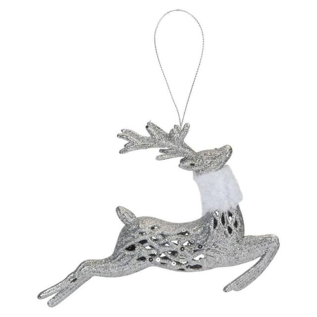 VFM e-Store Christmas Glitter Reindeer Hanging Decoration 17cm x 20cm Silver X 1 - Size: 17 cm x 20 cm - image 1