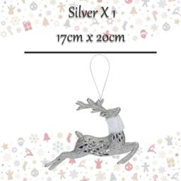VFM e-Store Christmas Glitter Reindeer Hanging Decoration 17cm x 20cm Silver X 1 - Size: 17 cm x 20 cm - thumbnail 2