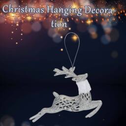 VFM e-Store Christmas Glitter Reindeer Hanging Decoration 17cm x 20cm Silver X 1 - Size: 17 cm x 20 cm - thumbnail 3