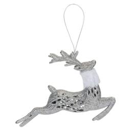 VFM e-Store Christmas Glitter Reindeer Hanging Decoration 17cm x 20cm Silver X 1 - Size: 17 cm x 20 cm - thumbnail 1