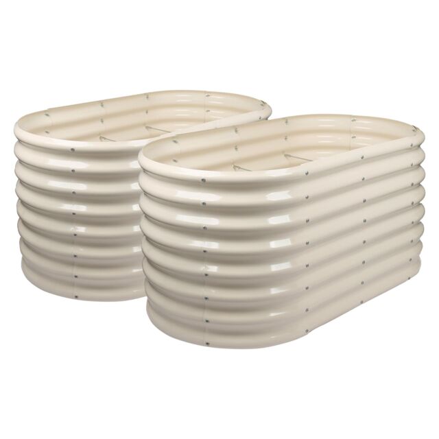 Harbour Housewares Raised Garden Beds - 2x Rounded Bottomless Galvanised Steel Planter 120 x 60 x 60cm in Ivory - Size: 120 x 60 x 60 cm - image 1