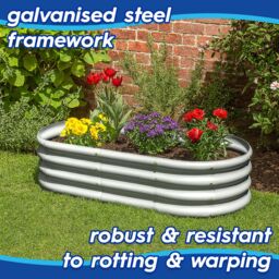 Harbour Housewares Raised Garden Beds - 2x Rounded Bottomless Galvanised Steel Planter 120 x 60 x 60cm in Ivory - Size: 120 x 60 x 60 cm - thumbnail 2