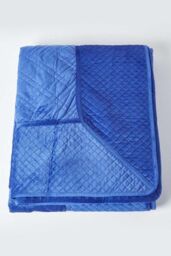 Homescapes Luxury Quilted Velvet Bedspread Geometric Pattern Throw in Navy - Size: King - thumbnail 2