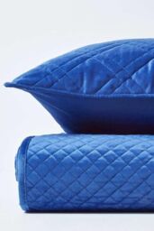 Homescapes Luxury Quilted Velvet Bedspread Geometric Pattern Throw in Navy - Size: King - thumbnail 4