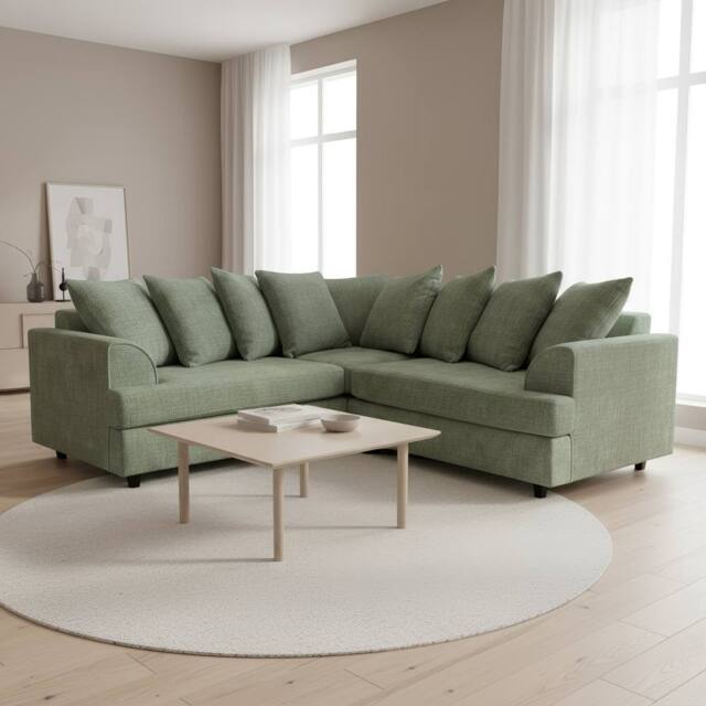 Abakus Direct Ferguson Chenille Corner Sofa with Deep Seats & Angular Arms in Light Green - image 1