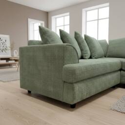 Abakus Direct Ferguson Chenille Corner Sofa with Deep Seats & Angular Arms in Light Green - thumbnail 6