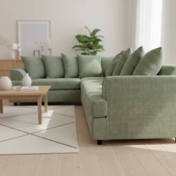 Abakus Direct Ferguson Chenille Corner Sofa with Deep Seats & Angular Arms in Light Green - thumbnail 3