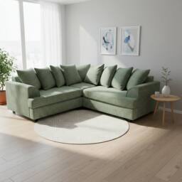 Abakus Direct Ferguson Chenille Corner Sofa with Deep Seats & Angular Arms in Light Green - thumbnail 2