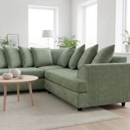Abakus Direct Ferguson Chenille Corner Sofa with Deep Seats & Angular Arms in Light Green - thumbnail 5