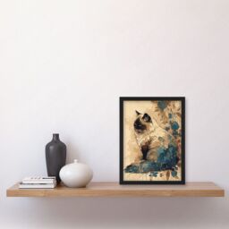 Artery8 Ragdoll Cat with Floral Patterns Watercolour Illustration Artwork Framed Wall Art Print A4 in Black - thumbnail 2