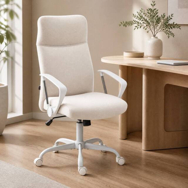 STILVORA Office Chair with High Back in Cream Linen - image 1