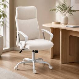 STILVORA Office Chair with High Back in Cream Linen