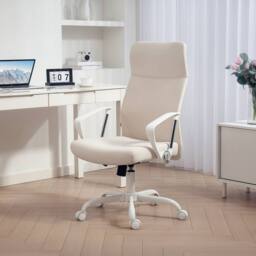 STILVORA Office Chair with High Back in Cream Linen - thumbnail 2