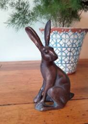Inspirational Gifting Miniature Sitting Hare Garden Sculpture Cast Aluminium Ornament in Bronze - thumbnail 3