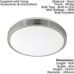Loops Wall Flush Ceiling Light White Shade White Satined Nickel Plastic Bulb LED 18W in Metallics - thumbnail 2