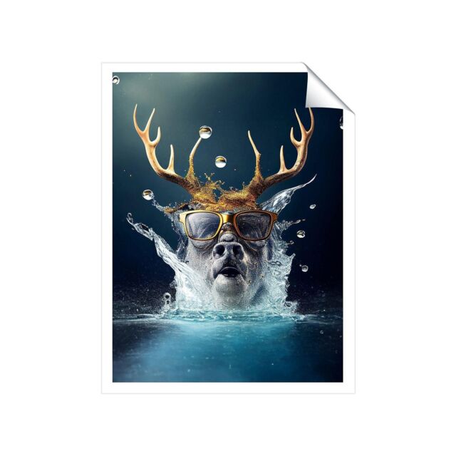 "Warren Reed - Designer Stag With Glasses Splashart Unframed Art Print - Size: W20"" x H30""" - image 1