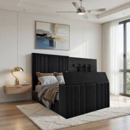 KDMD Ashburnham Upholstered Soft Velvet Black Tv Bespoke Bed Frame - Size: King - thumbnail 1