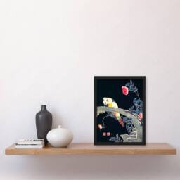 Artery8 Ito Jakuchu Framed Wall Art Print Parrot on Rose Flower Bush Japan - Size: A4 - thumbnail 2