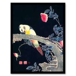 Artery8 Ito Jakuchu Framed Wall Art Print Parrot on Rose Flower Bush Japan - Size: A4 - thumbnail 1