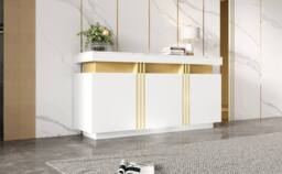 Matteo Modern White & Gold Sideboard - Faux Marble Top, 3-Door Storage - thumbnail 2