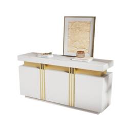 Matteo Modern White & Gold Sideboard - Faux Marble Top, 3-Door Storage - thumbnail 5
