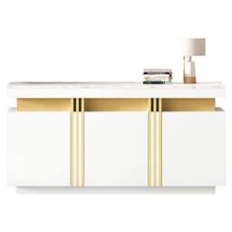 Matteo Modern White & Gold Sideboard - Faux Marble Top, 3-Door Storage - thumbnail 6