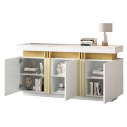 Matteo Modern White & Gold Sideboard - Faux Marble Top, 3-Door Storage - thumbnail 4