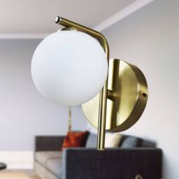 First Choice Lighting Set of 2 Grosvenor - Satin Brass Wall Lights with Glass Globes in Gold - thumbnail 6