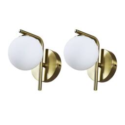 First Choice Lighting Set of 2 Grosvenor - Satin Brass Wall Lights with Glass Globes in Gold