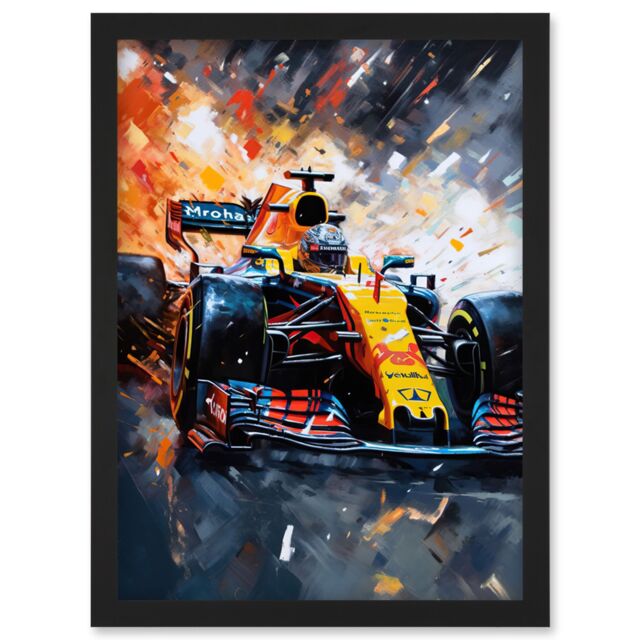 Artery8 Grand Prix Race Car in Action on Track Circuit Artwork Framed Wall Art Print A4 in Black - image 1