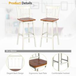 VOGREX 2 Pack 360 Swivel Wooden Counter Height Bar Stools - thumbnail 3