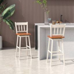 VOGREX 2 Pack 360 Swivel Wooden Counter Height Bar Stools - thumbnail 4