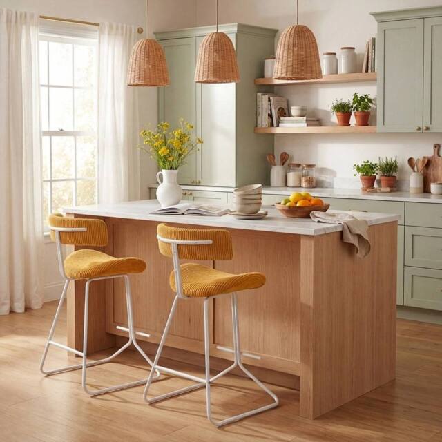 SPETLEK Mid-century Modern Kitchen Island Chairs with Footrest in Orange - Size: 0.6m2 - image 1