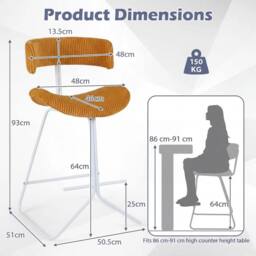 SPETLEK Mid-century Modern Kitchen Island Chairs with Footrest in Orange - Size: 0.6m2 - thumbnail 2