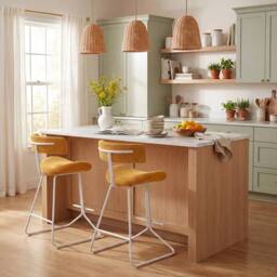 SPETLEK Mid-century Modern Kitchen Island Chairs with Footrest in Orange - Size: 0.6m2 - thumbnail 1