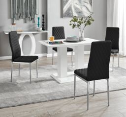 FurnitureboxUK Imperia 4 Seater Modern White High Gloss Rectangular Dining Table & 4 Milan Faux Leather Chairs in Black - thumbnail 1