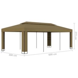 Berkfield Home Gazebo with Double Roof 3x6 m Taupe 180 g/m ² in Beige - thumbnail 6