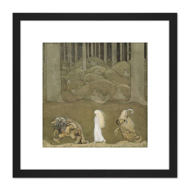 Artery8 John Bauer Among Trolls & Gnomes 8X8 Inch Square Wooden Framed Wall Art Print Picture with Mount in Black - image 1