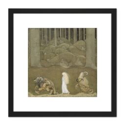 Artery8 John Bauer Among Trolls & Gnomes 8X8 Inch Square Wooden Framed Wall Art Print Picture with Mount in Black - thumbnail 1