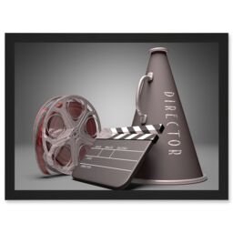 Artery8 Film Director Equipment Clapperboard Reel Megaphone A4 Artwork Framed Wall Art Print in Black - thumbnail 1