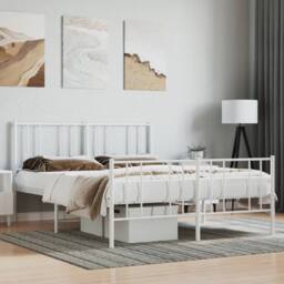 Berkfield Home Metal Bed Frame with Headboard & Footboard White 150x200 cm Kin… - Size: Small Double - thumbnail 2