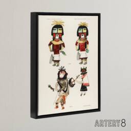 "Artery8 Hopi Kachinas Hopi Native Vintage Black Framed Canvas Wall Art in White - Size: W12"" x H16""" - thumbnail 2