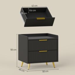 HOMCOM Bedside Table with 2 Drawers for Bedroom, Living Room in Black - thumbnail 3