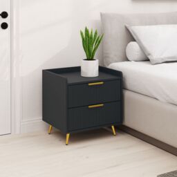 HOMCOM Bedside Table with 2 Drawers for Bedroom, Living Room in Black - thumbnail 1