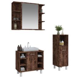 Berkfield Home 3 Piece Bathroom Cabinet Set Smoked Oak Engineered Wood in Brown - thumbnail 3