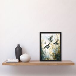 Artery8 Birds in Flight Autumn Watercolour Painting Framed Art Print in Green - Size: A4 - thumbnail 4