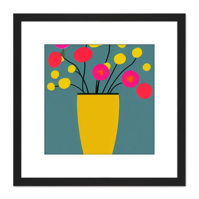 Artery8 Striking Modern Abstract Boho Flowers In Vase Illustration Square Wooden Framed Wall Art Print Picture 8X8 Inch in Black - image 1