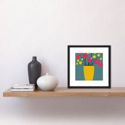 Artery8 Striking Modern Abstract Boho Flowers In Vase Illustration Square Wooden Framed Wall Art Print Picture 8X8 Inch in Black - thumbnail 2