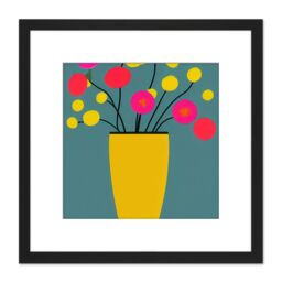 Artery8 Striking Modern Abstract Boho Flowers In Vase Illustration Square Wooden Framed Wall Art Print Picture 8X8 Inch in Black - thumbnail 1